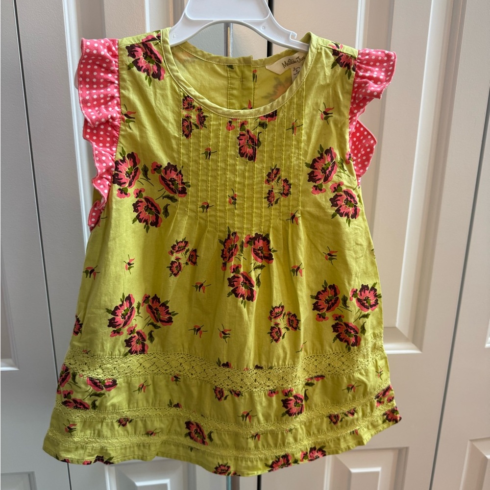 Matilda Jane Yellow Floral Kids Top with Pink Ruffle - like new. Never in dryer